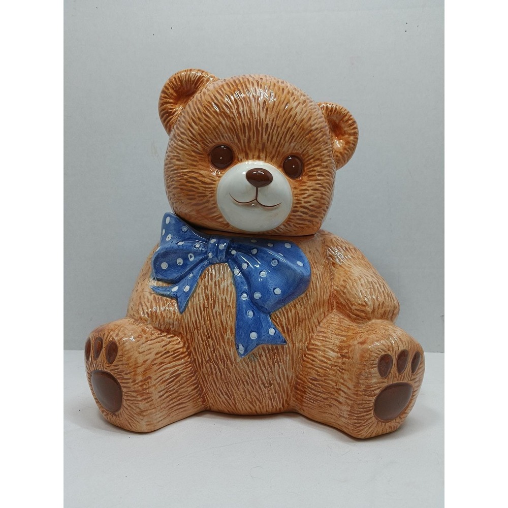 Vintage Style Ceramic Teddy Bear Cookie Jar Canister 10" Kitchen Nursery Decor